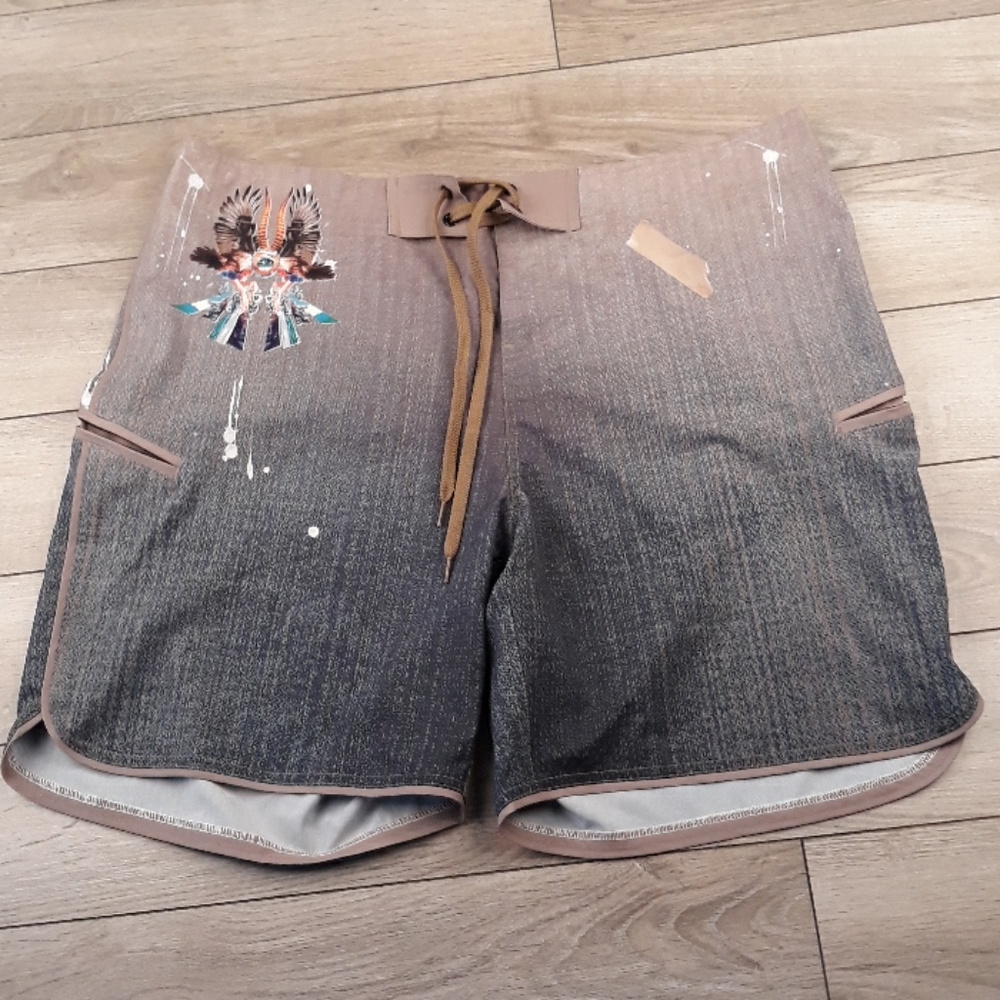 NIYAMA SOL Brown Black Tomorrowland Swim Mens Board Shorts Sz 36 RARE